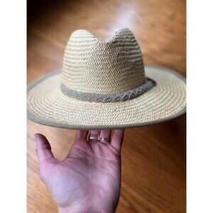 Vintage Straw Fedora Hat Summer Sun Leather Band Leather Trim Western Wear